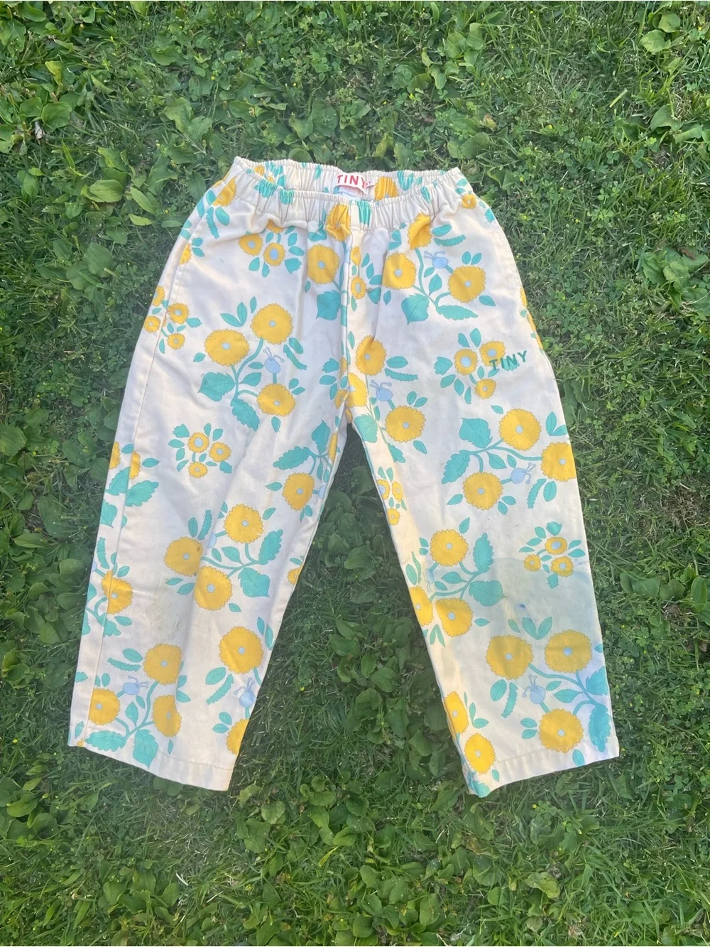 TINY COTTONS Kid’s Floral Pants in Yellow & Teal